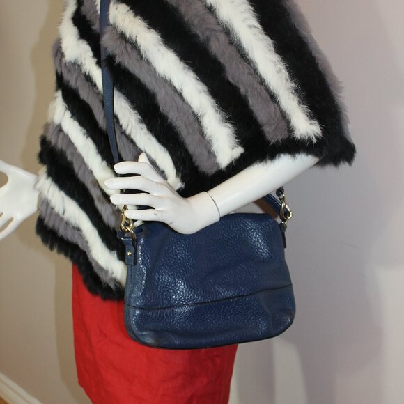 Kate Spade Blue Pebbled Leather Polly Large Convertible Crossbody Handbag Purse - Picture 7 of 9